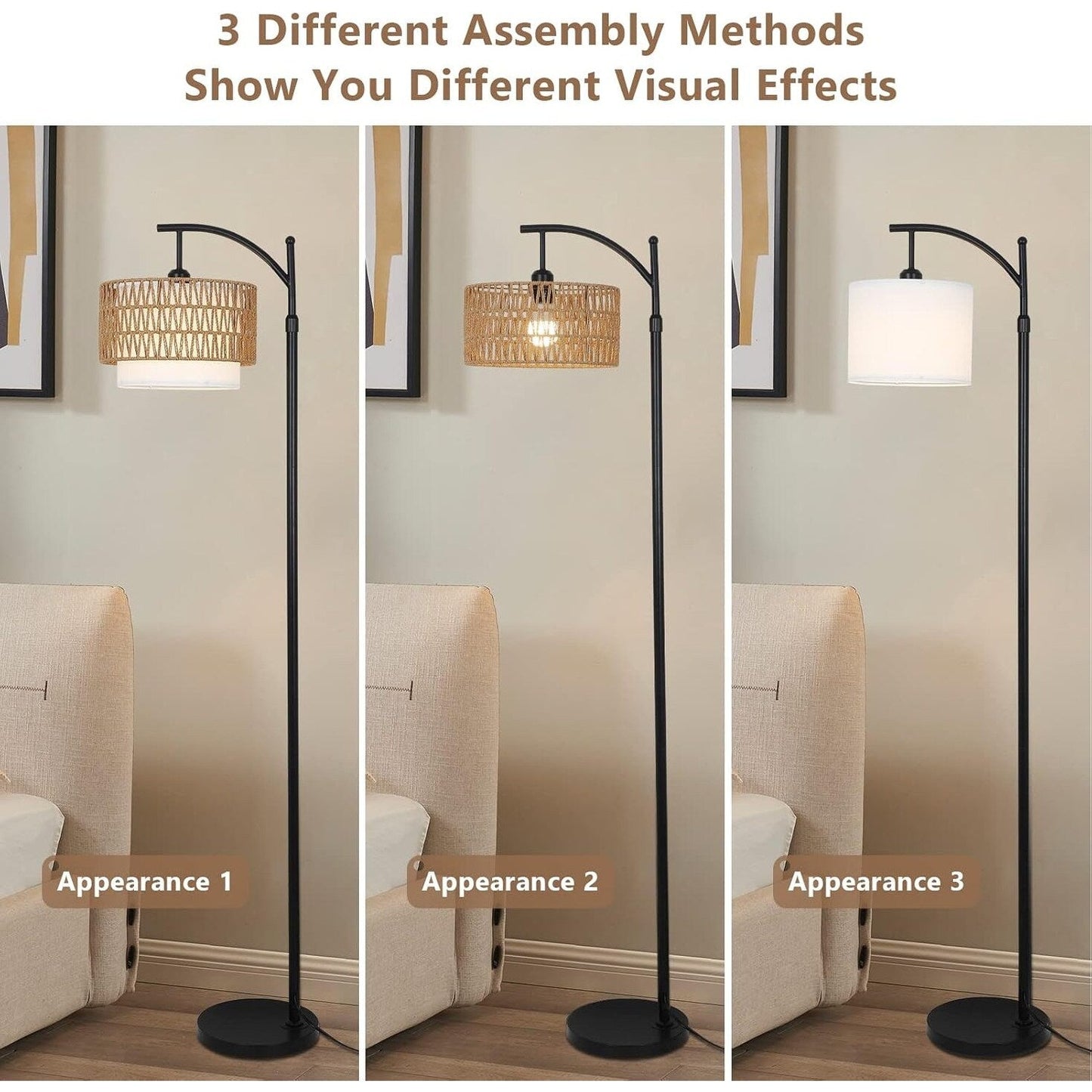 Farmhouse Floor Lamps with Remote & Dimmable Bulb