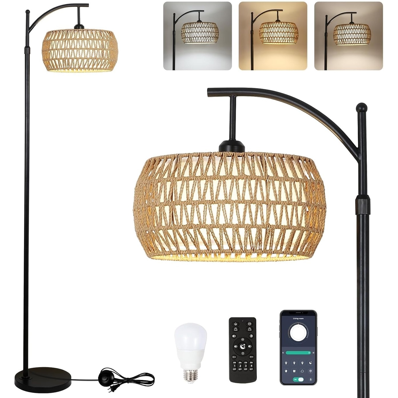 Farmhouse Floor Lamps with Remote & Dimmable Bulb