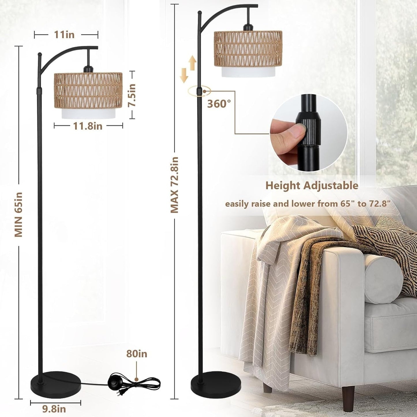 Farmhouse Floor Lamps with Remote & Dimmable Bulb