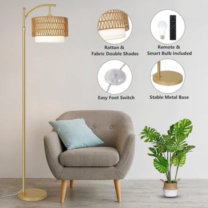 Farmhouse Floor Lamps with Remote & Dimmable Bulb