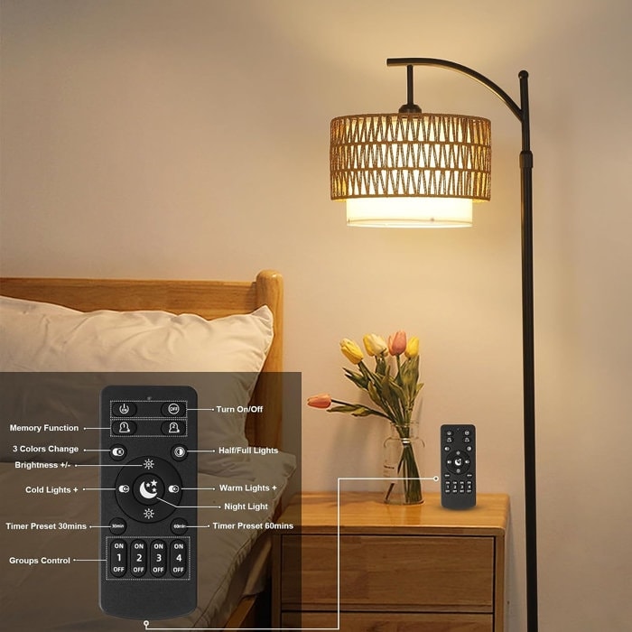 Farmhouse Floor Lamps with Remote & Dimmable Bulb