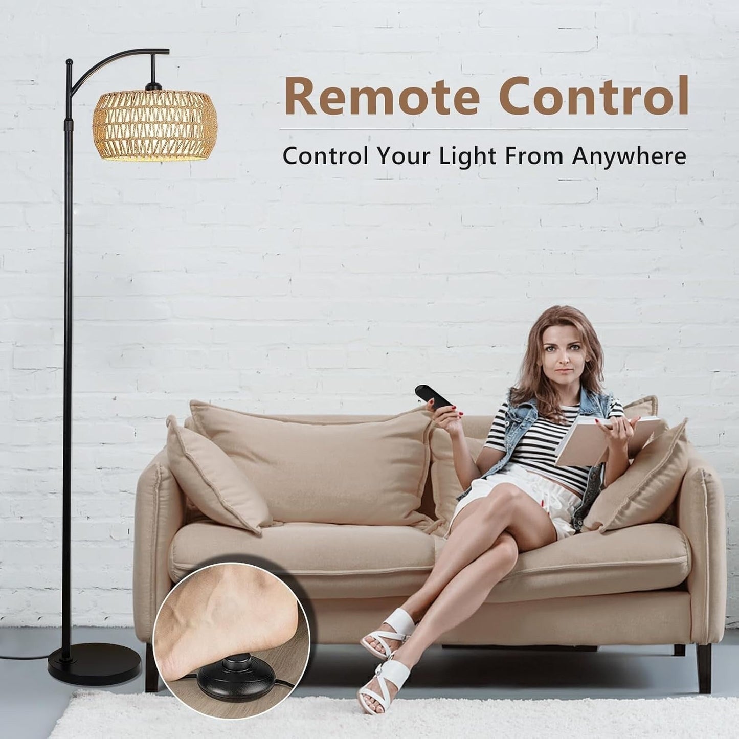 Farmhouse Floor Lamps with Remote & Dimmable Bulb