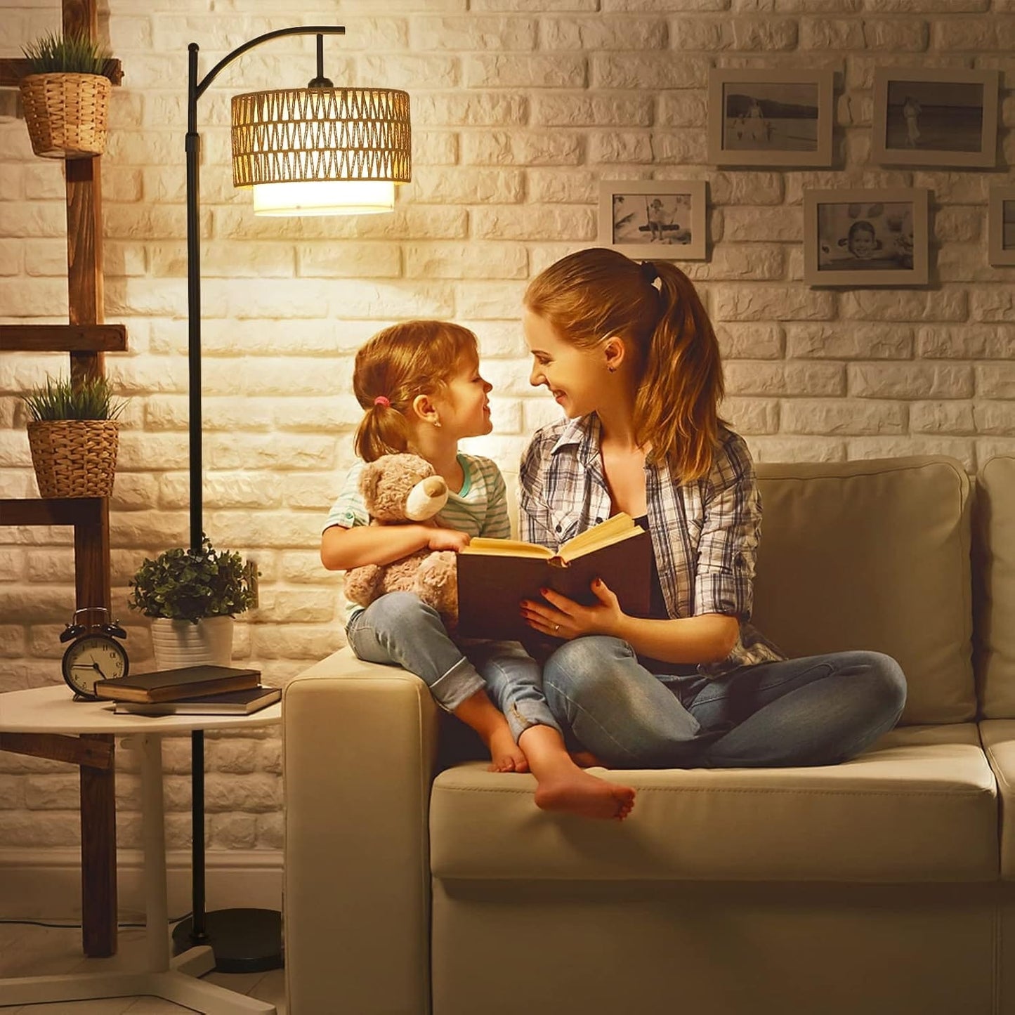 Farmhouse Floor Lamps with Remote & Dimmable Bulb