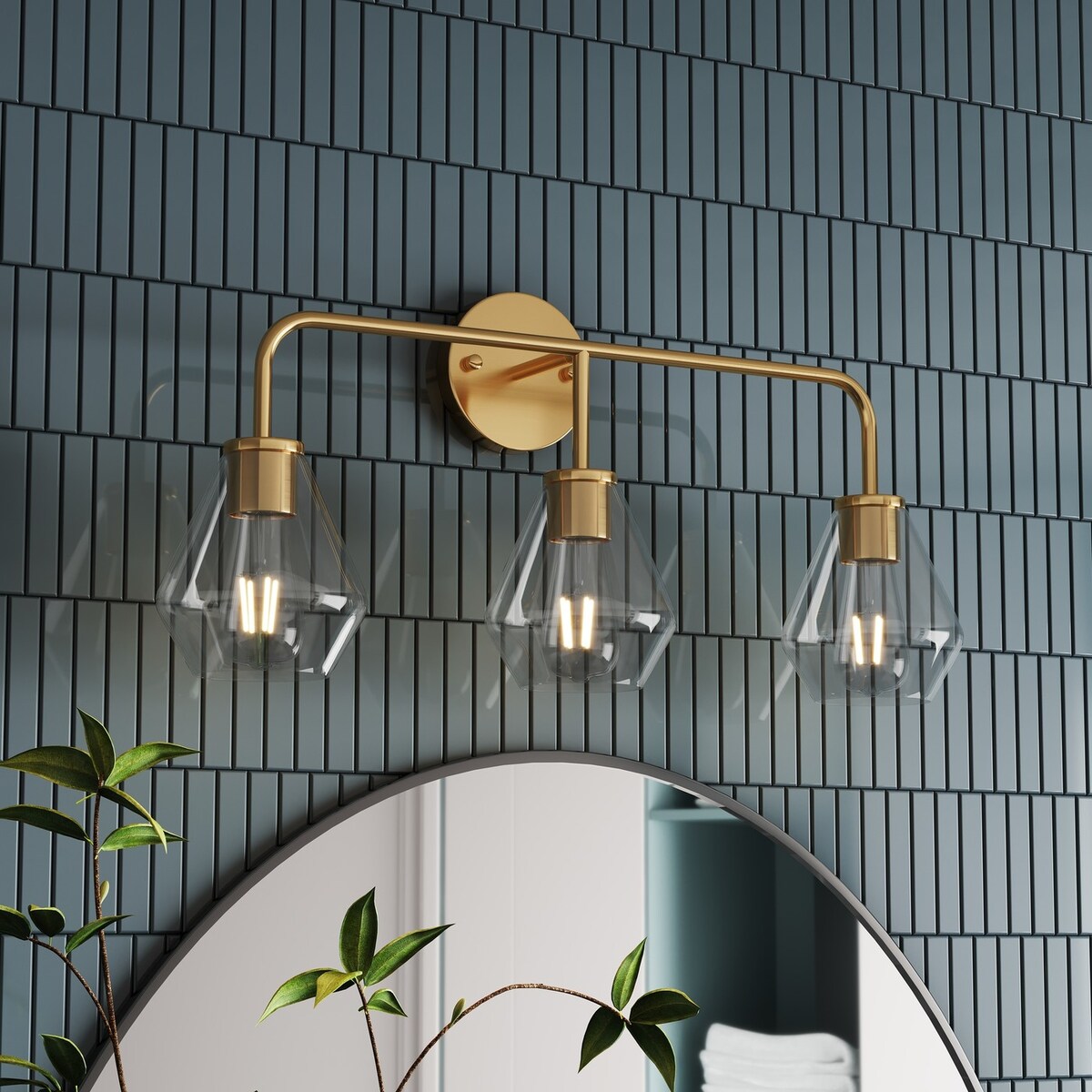 Farmhouse Gold 3-Light Bathroom Glass Vanity Light Fixture Over Mirror