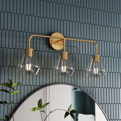 Farmhouse Gold 3-Light Bathroom Glass Vanity Light Fixture Over Mirror