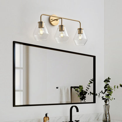 Farmhouse Gold 3-Light Bathroom Glass Vanity Light Fixture Over Mirror