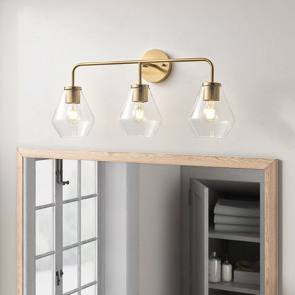 Farmhouse Gold 3-Light Bathroom Glass Vanity Light Fixture Over Mirror