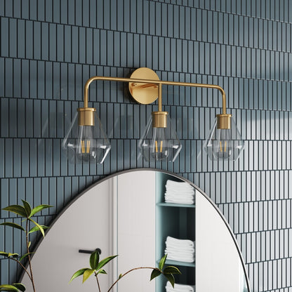 Farmhouse Gold 3-Light Bathroom Glass Vanity Light Fixture Over Mirror
