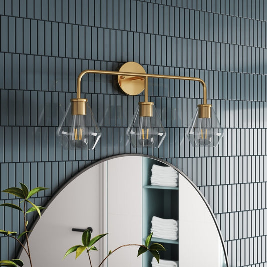 Farmhouse Gold 3-Light Bathroom Glass Vanity Light Fixture Over Mirror