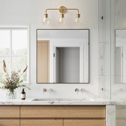 Farmhouse Gold 3-Light Bathroom Glass Vanity Light Fixture Over Mirror