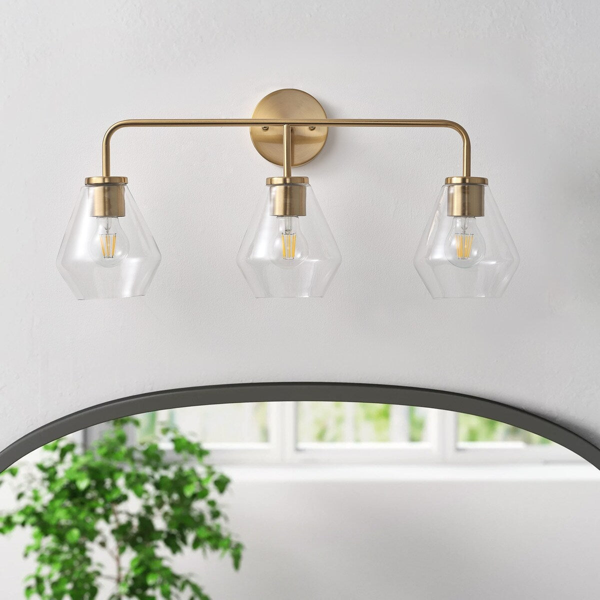 Farmhouse Gold 3-Light Bathroom Glass Vanity Light Fixture Over Mirror