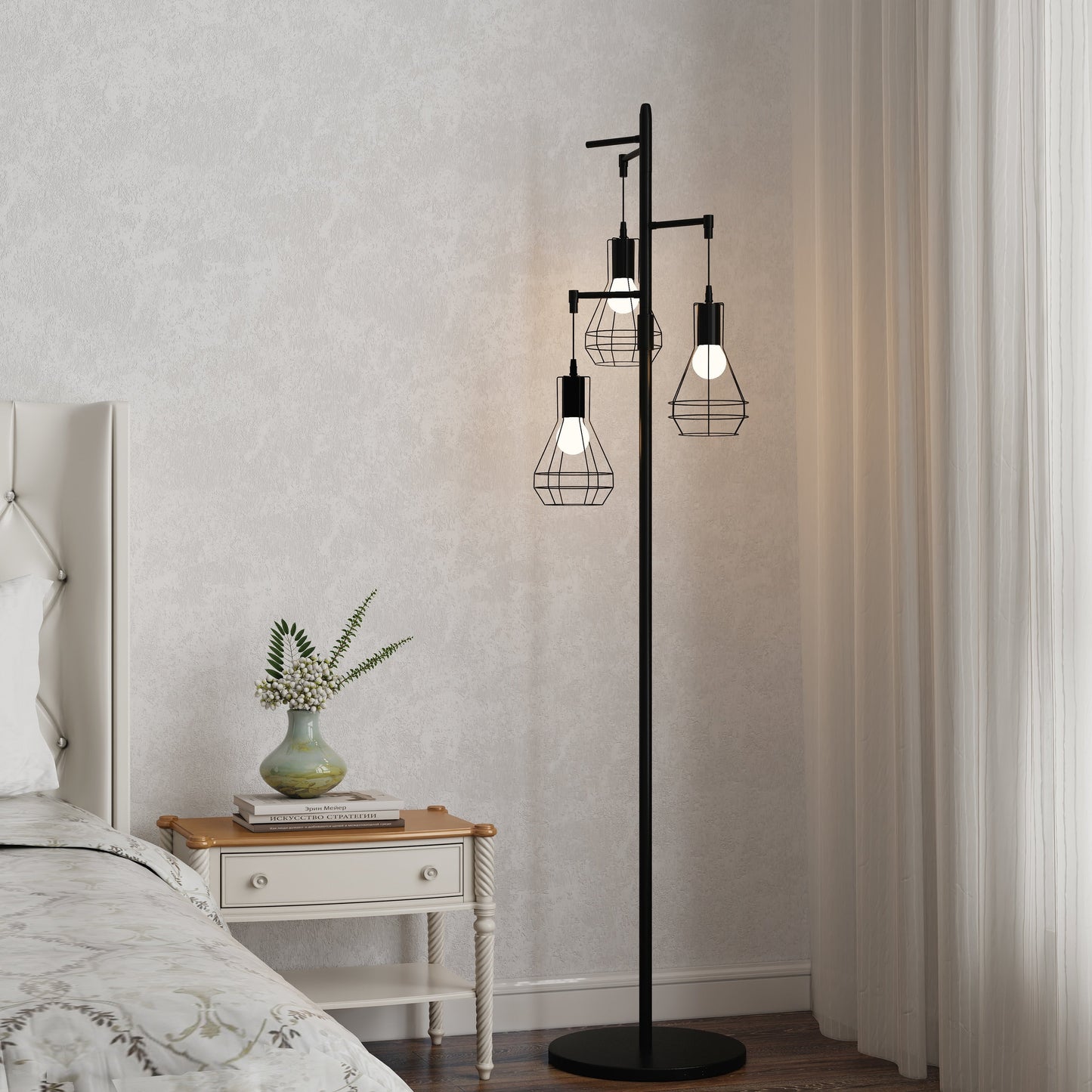 Farmhouse Industrial Floor Lamp Standing Tree Tall Lamp