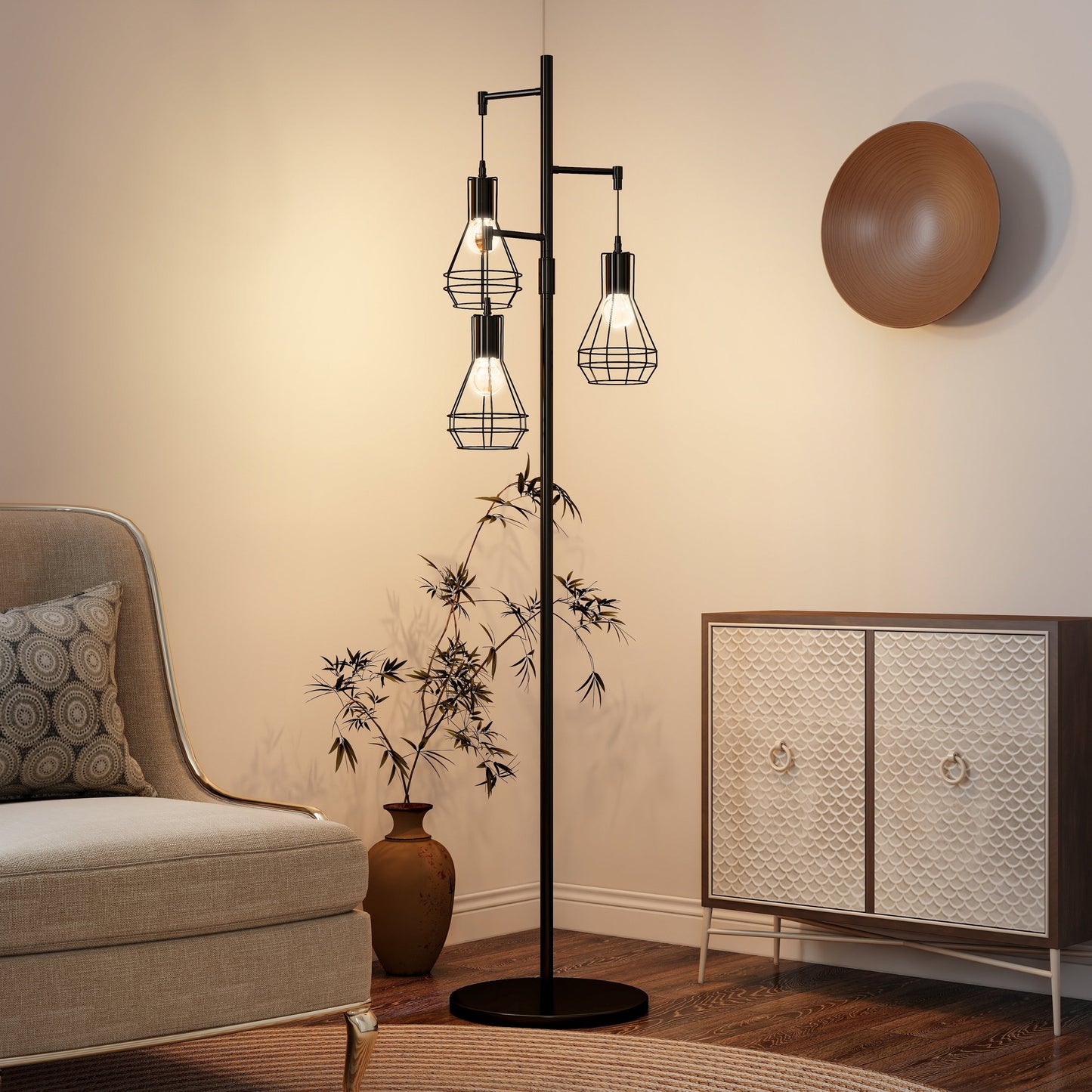 Farmhouse Industrial Floor Lamp Standing Tree Tall Lamp