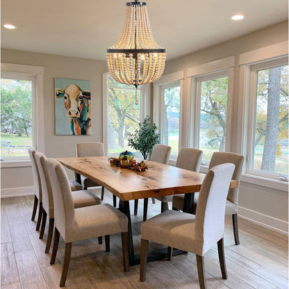 Farmhouse Wood Beaded Chandelier Modern Light