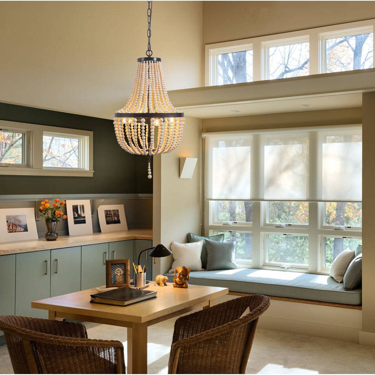 Farmhouse Wood Beaded Chandelier Modern Light