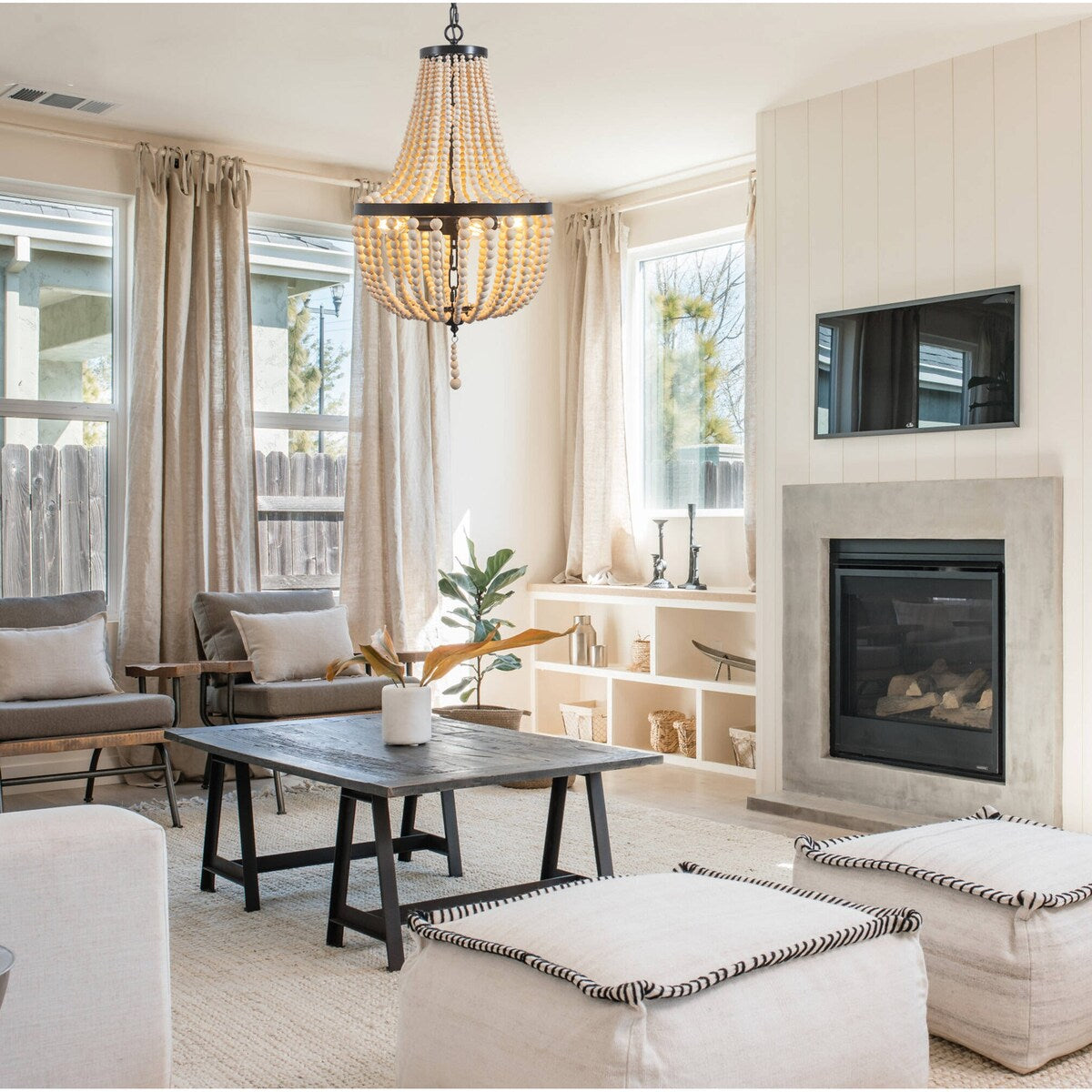 Farmhouse Wood Beaded Chandelier Modern Light