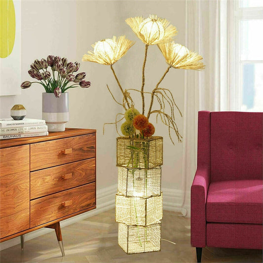 Floor Lamp Pastoral with Hand-Woven Flower Rattan LED Night Light - 10.83” W x 51.18” H