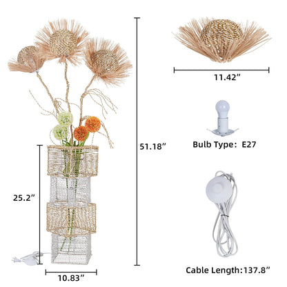 Floor Lamp Pastoral with Hand-Woven Flower Rattan LED Night Light - 10.83” W x 51.18” H