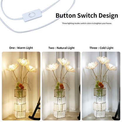 Floor Lamp Pastoral with Hand-Woven Flower Rattan LED Night Light - 10.83” W x 51.18” H