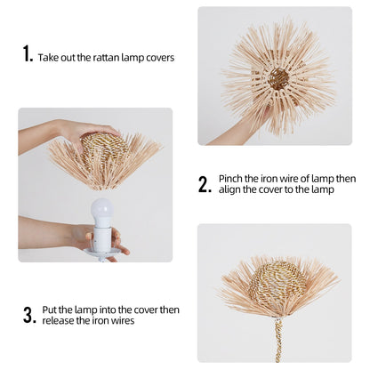 Floor Lamp Pastoral with Hand-Woven Flower Rattan LED Night Light - 10.83” W x 51.18” H