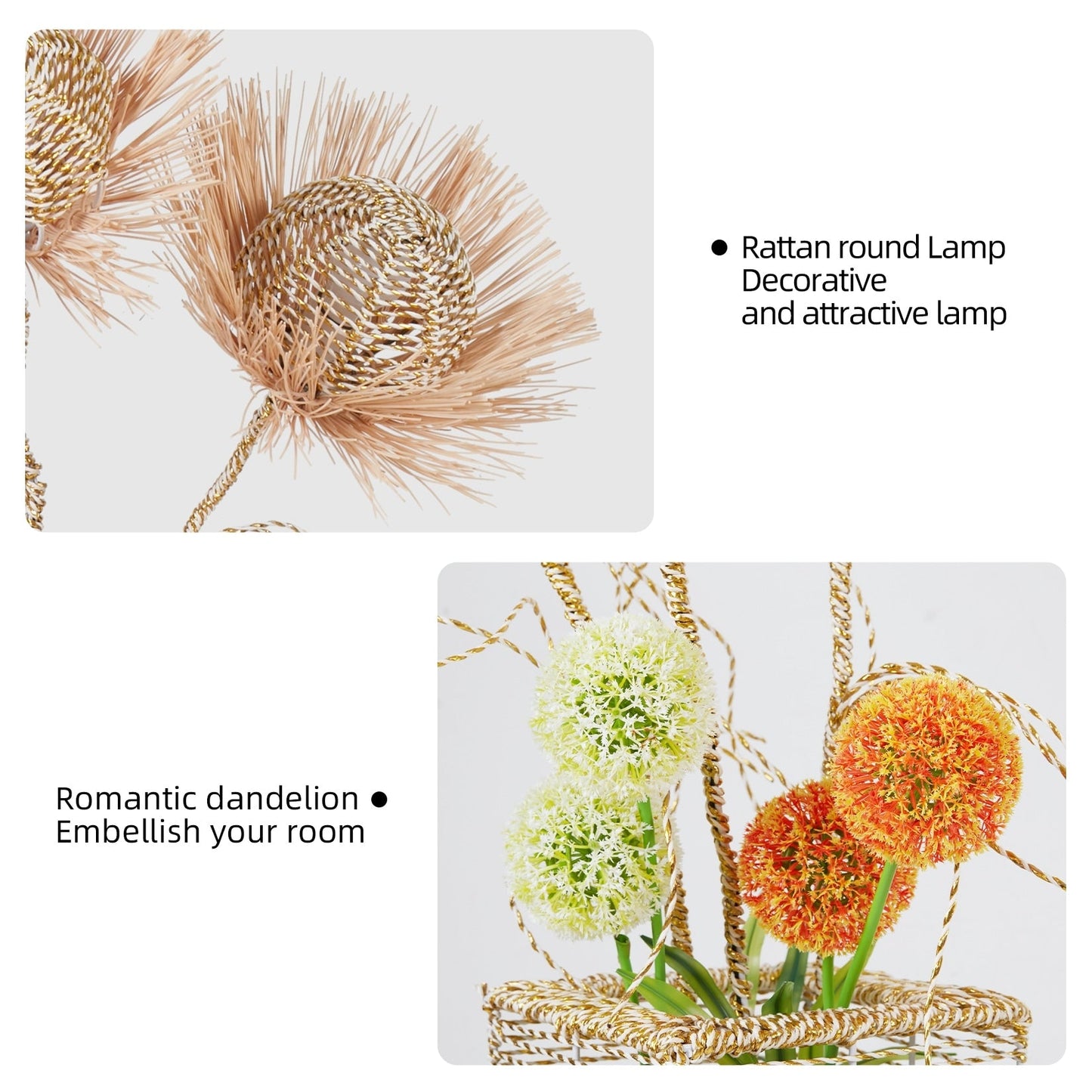 Floor Lamp Pastoral with Hand-Woven Flower Rattan LED Night Light - 10.83” W x 51.18” H