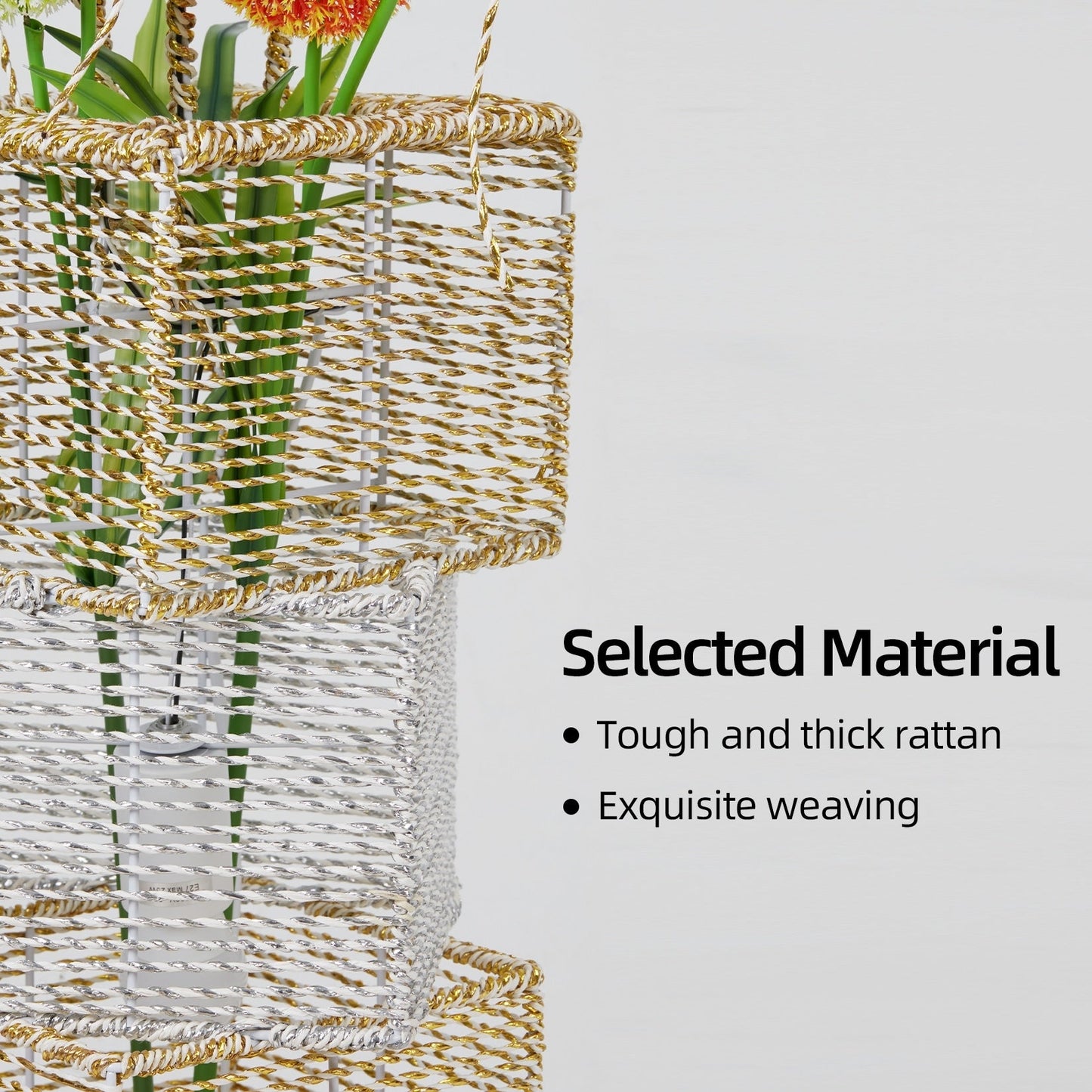 Floor Lamp Pastoral with Hand-Woven Flower Rattan LED Night Light - 10.83” W x 51.18” H