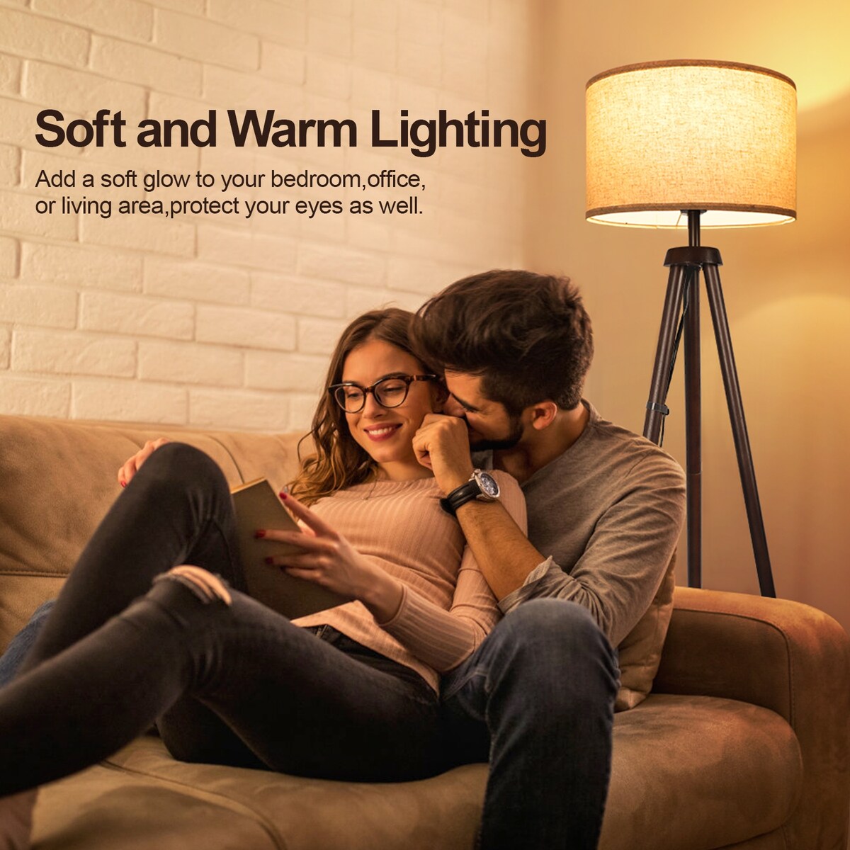 63 in. Black Walnut Tripod Floor Lamp with Solid Wood Legs