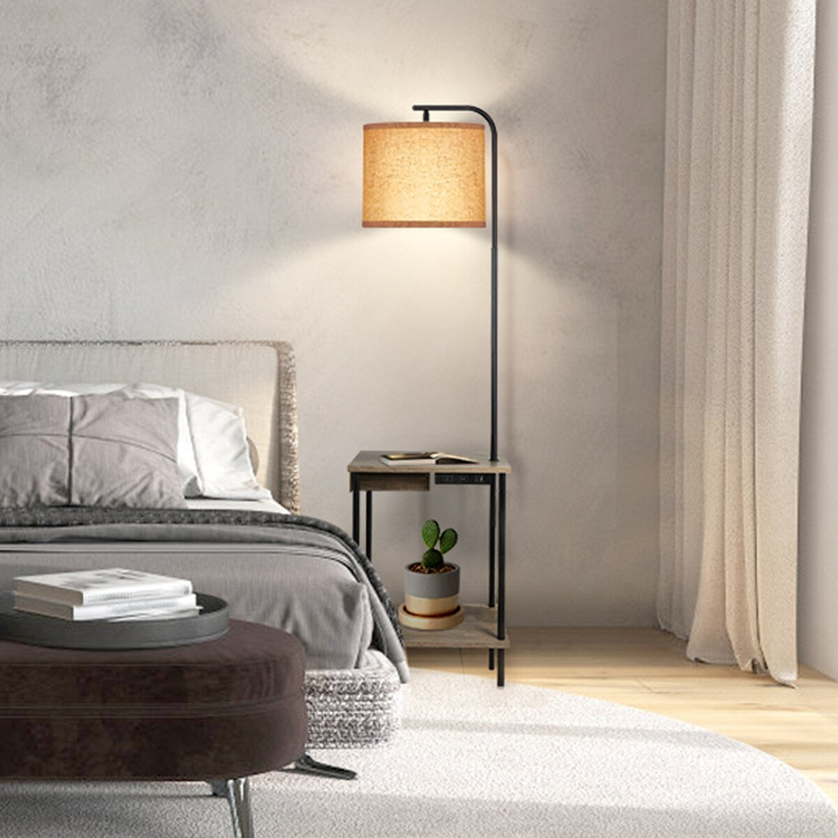 62 inch Floor Lamp with Magazine Desk - Drawer Style