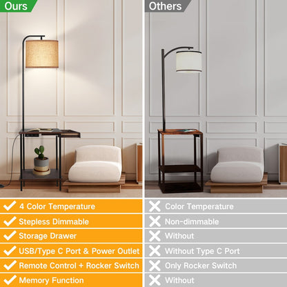 62 inch Floor Lamp with Magazine Desk - Drawer Style