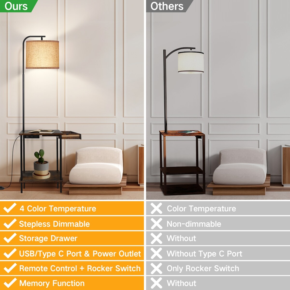 62 inch Floor Lamp with Magazine Desk - Drawer Style