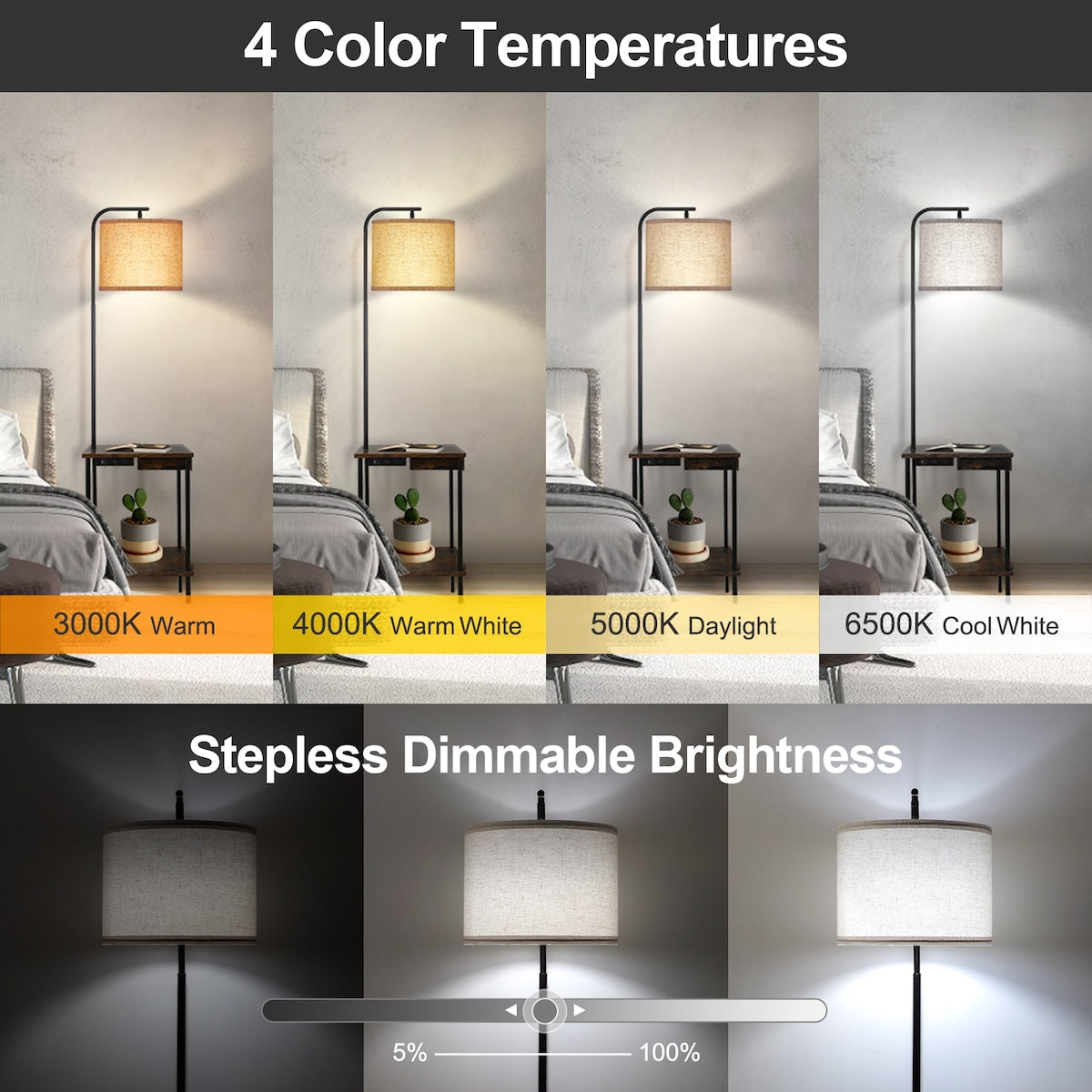 62 inch Floor Lamp with Magazine Desk - Drawer Style