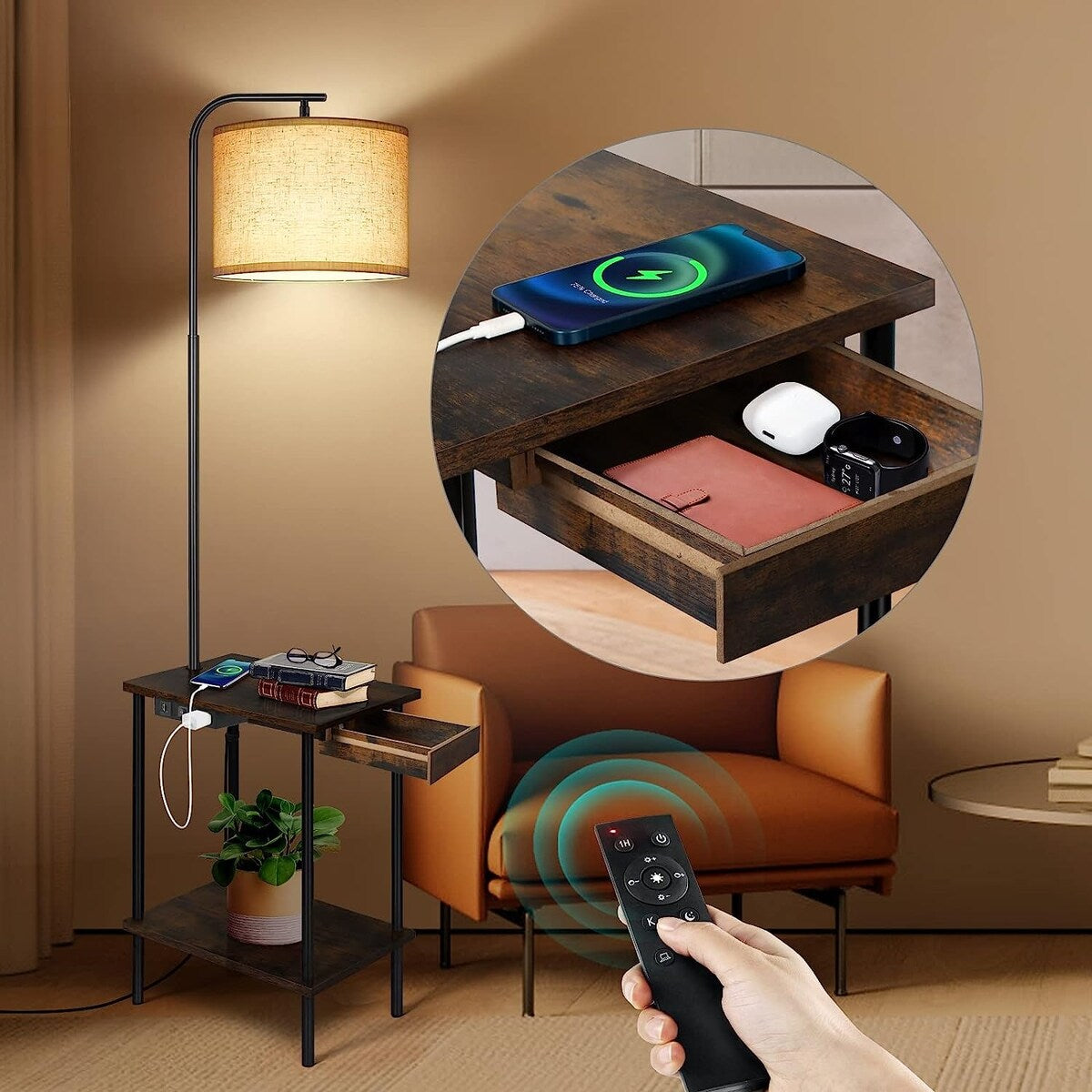 62 inch Floor Lamp with Magazine Desk - Drawer Style