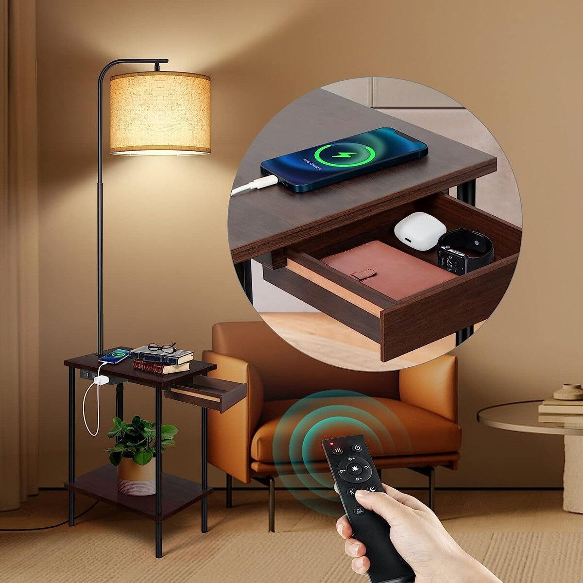 62 inch Floor Lamp with Magazine Desk - Drawer Style