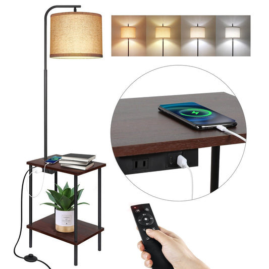 62 inch Floor Lamp with Square Magazine Table - walnut