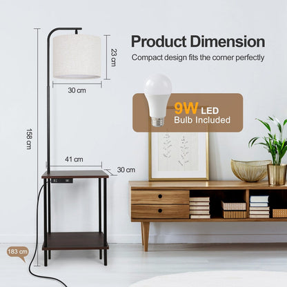 62 inch Floor Lamp with Square Magazine Table - walnut