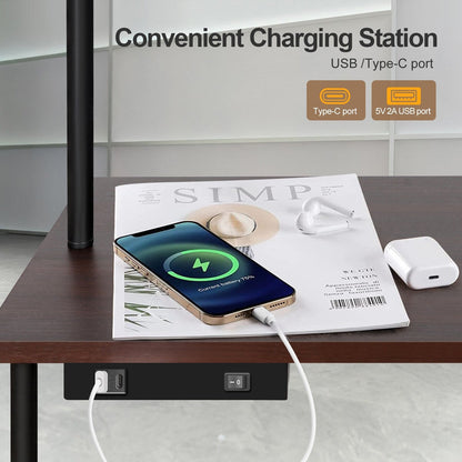 62 inch Floor Lamp with Square Magazine Table - walnut