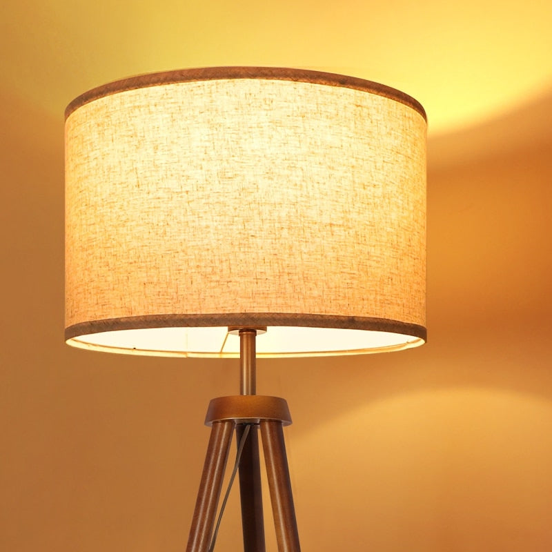 63 in. Walnut Tripod Floor Lamp with Solid Wood Legs and Tray