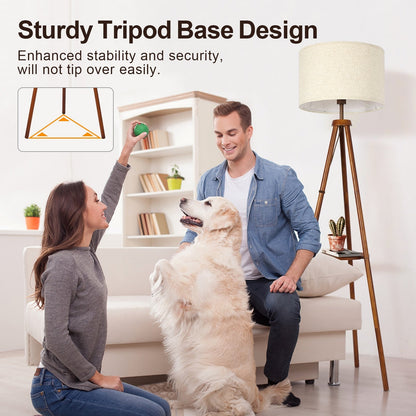 63 in. Walnut Tripod Floor Lamp with Solid Wood Legs and Tray