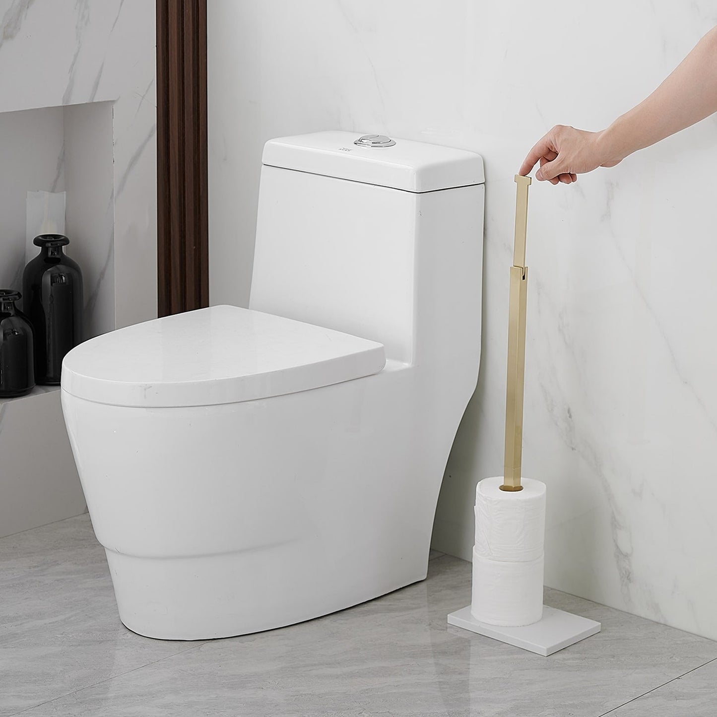 Freestanding Toilet Paper Holder with Natural Marble Base