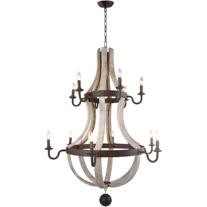 12 Light French Country Style Two Tier Wine Barrel Chandelier