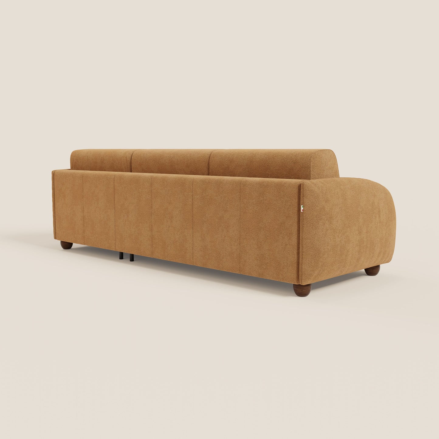 Giglio divano letto angolare con materasso alto 18 cm e penisola contenitore in morbido bouclé impermeabile T07 arancio 