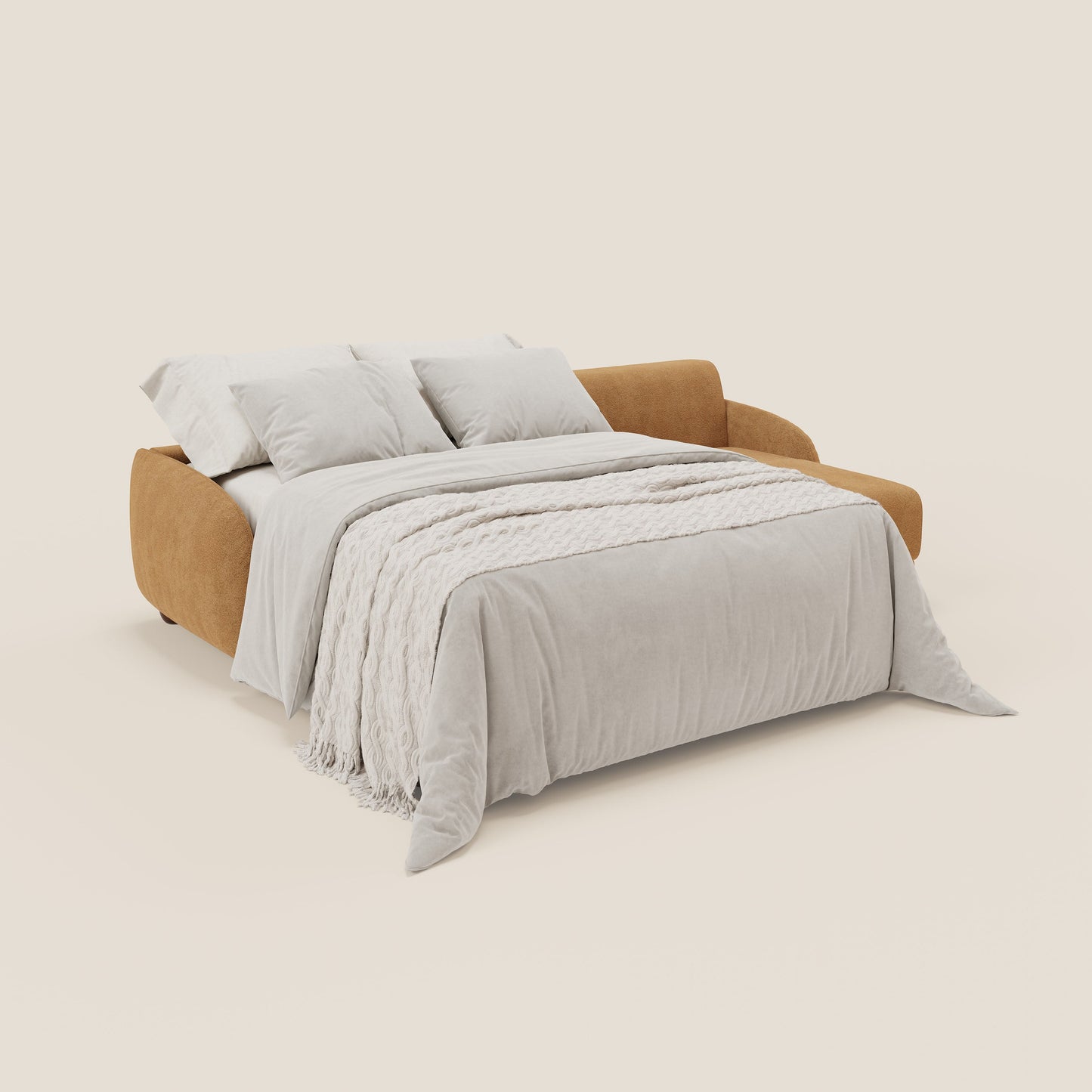 Giglio divano letto angolare con materasso alto 18 cm e penisola contenitore in morbido bouclé impermeabile T07 arancio 