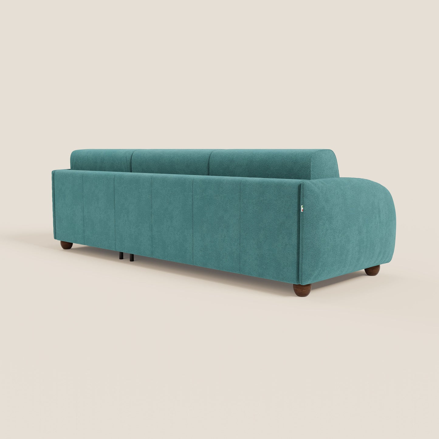 Giglio divano letto angolare con materasso alto 18 cm e penisola contenitore in morbido bouclé impermeabile T07 azzurro 