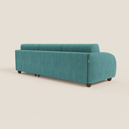 Giglio divano letto angolare con materasso alto 18 cm e penisola contenitore in morbido bouclé impermeabile T07 azzurro 