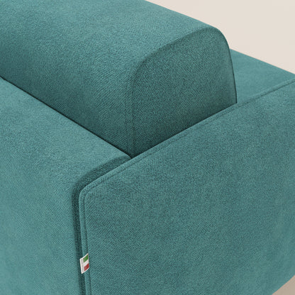 Giglio divano letto angolare con materasso alto 18 cm e penisola contenitore in morbido bouclé impermeabile T07 azzurro 