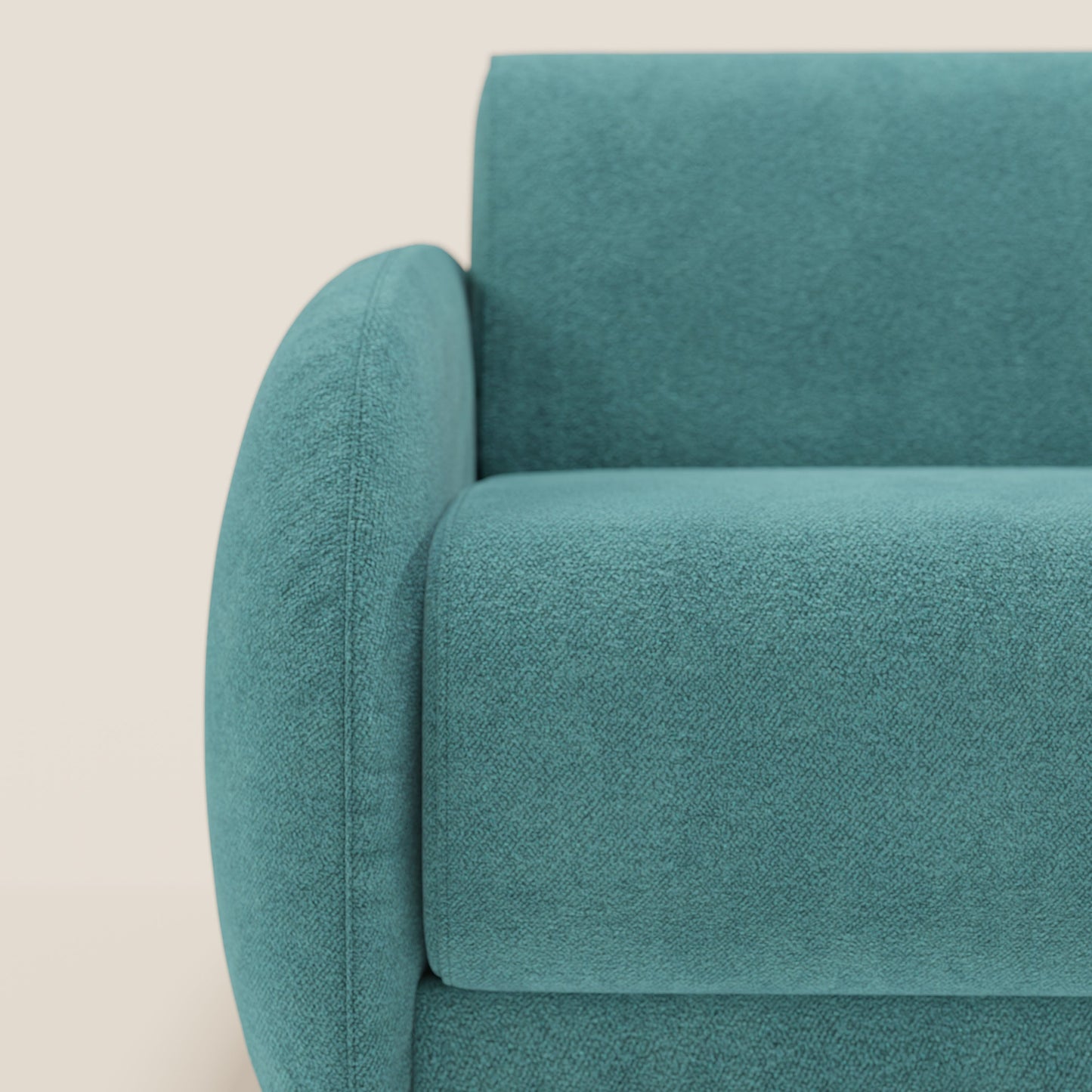 Giglio divano letto angolare con materasso alto 18 cm e penisola contenitore in morbido bouclé impermeabile T07 azzurro 