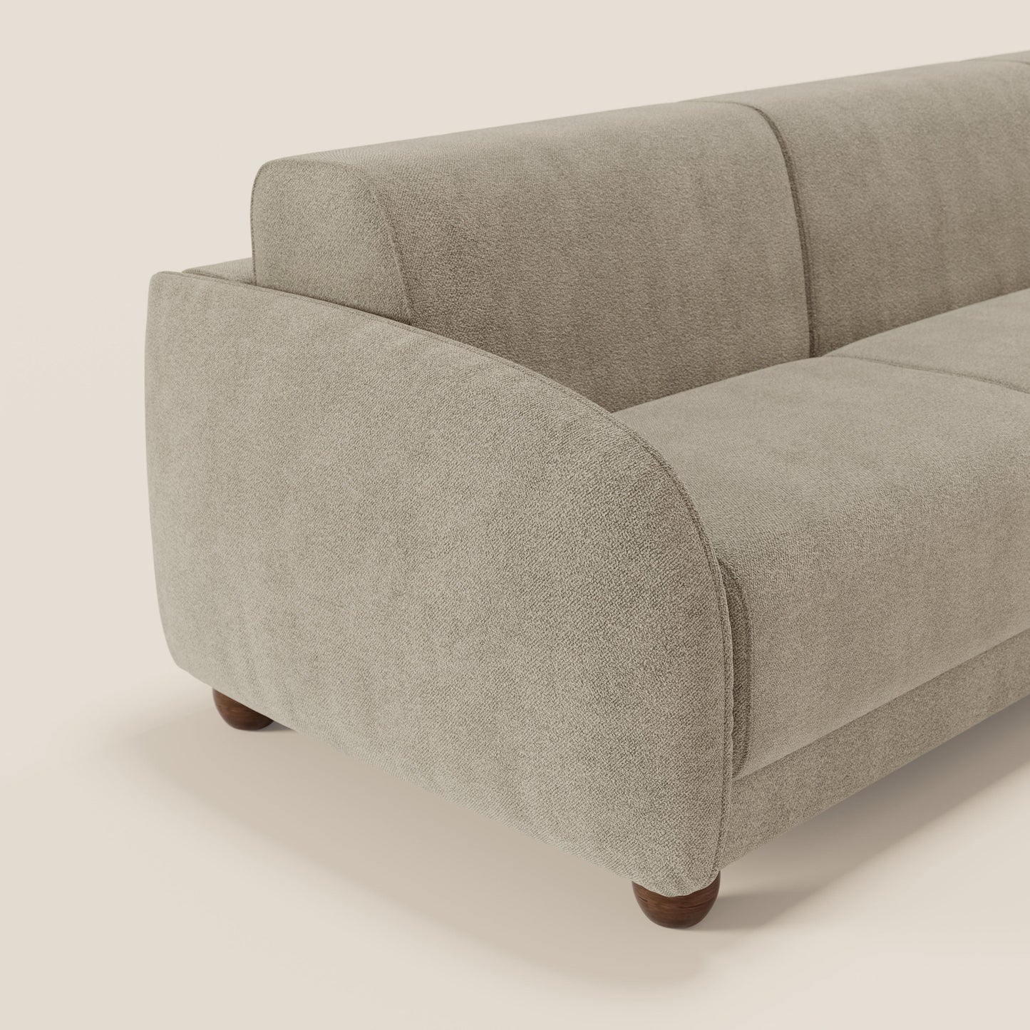 Giglio divano letto angolare con materasso alto 18 cm e penisola contenitore in morbido bouclé impermeabile T07 beige 