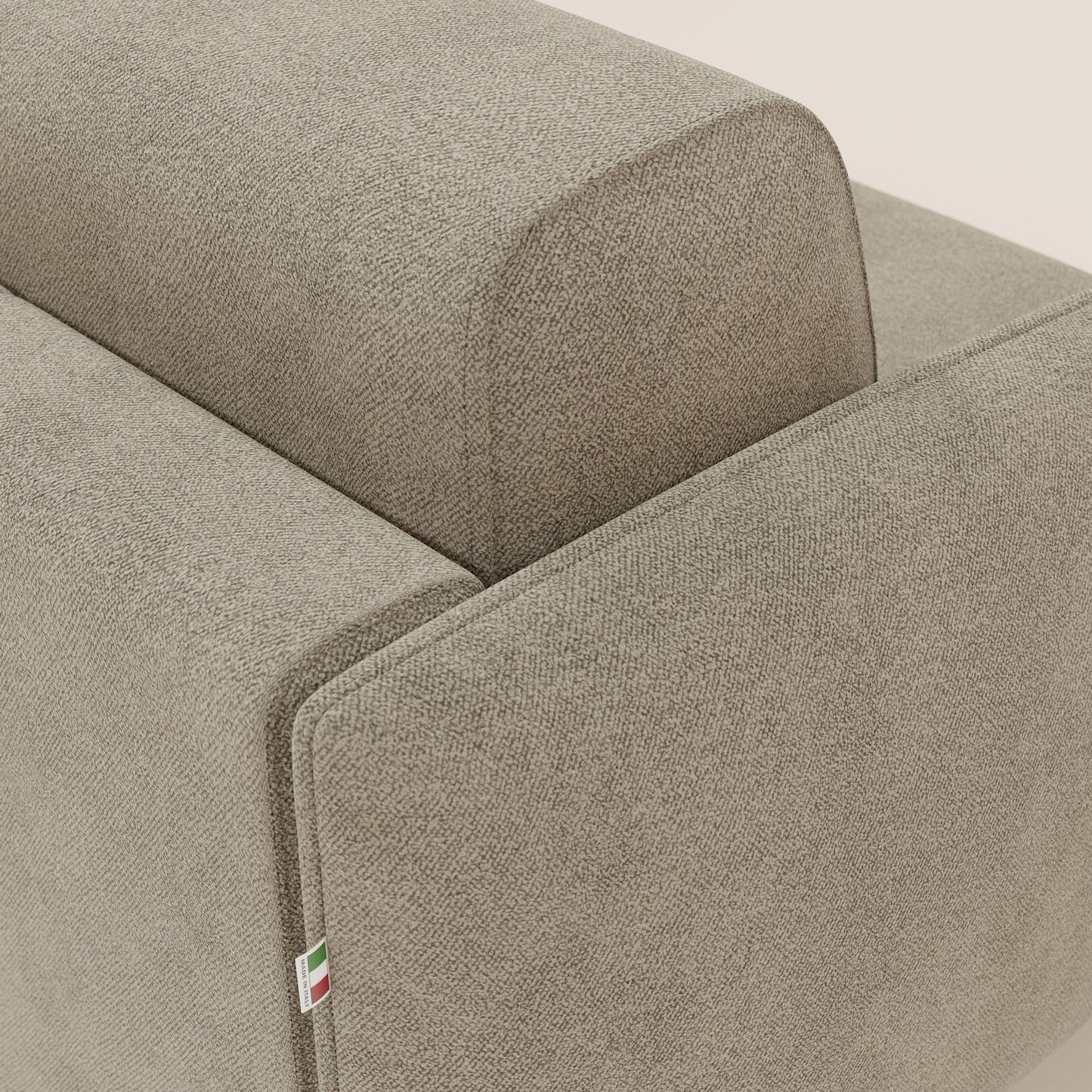 Giglio divano letto angolare con materasso alto 18 cm e penisola contenitore in morbido bouclé impermeabile T07 beige 