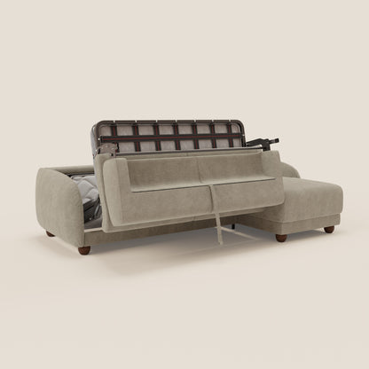 Giglio divano letto angolare con materasso alto 18 cm e penisola contenitore in morbido bouclé impermeabile T07 beige 