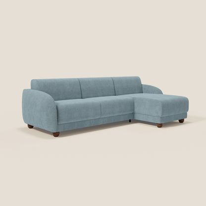 Giglio divano letto angolare con materasso alto 18 cm e penisola contenitore in morbido bouclé impermeabile T07 carta da zucchero 